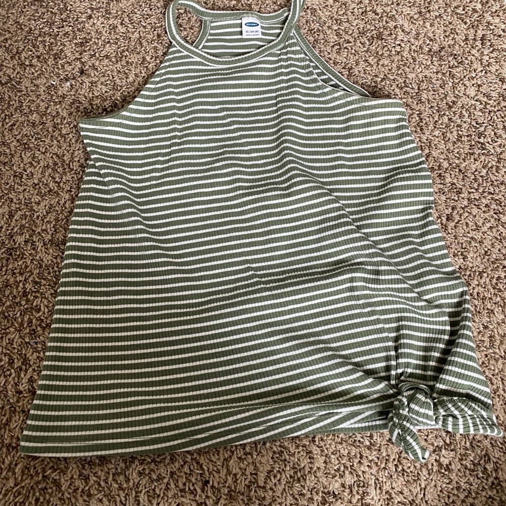 Old Navy White and Green Tie Front Tank Top